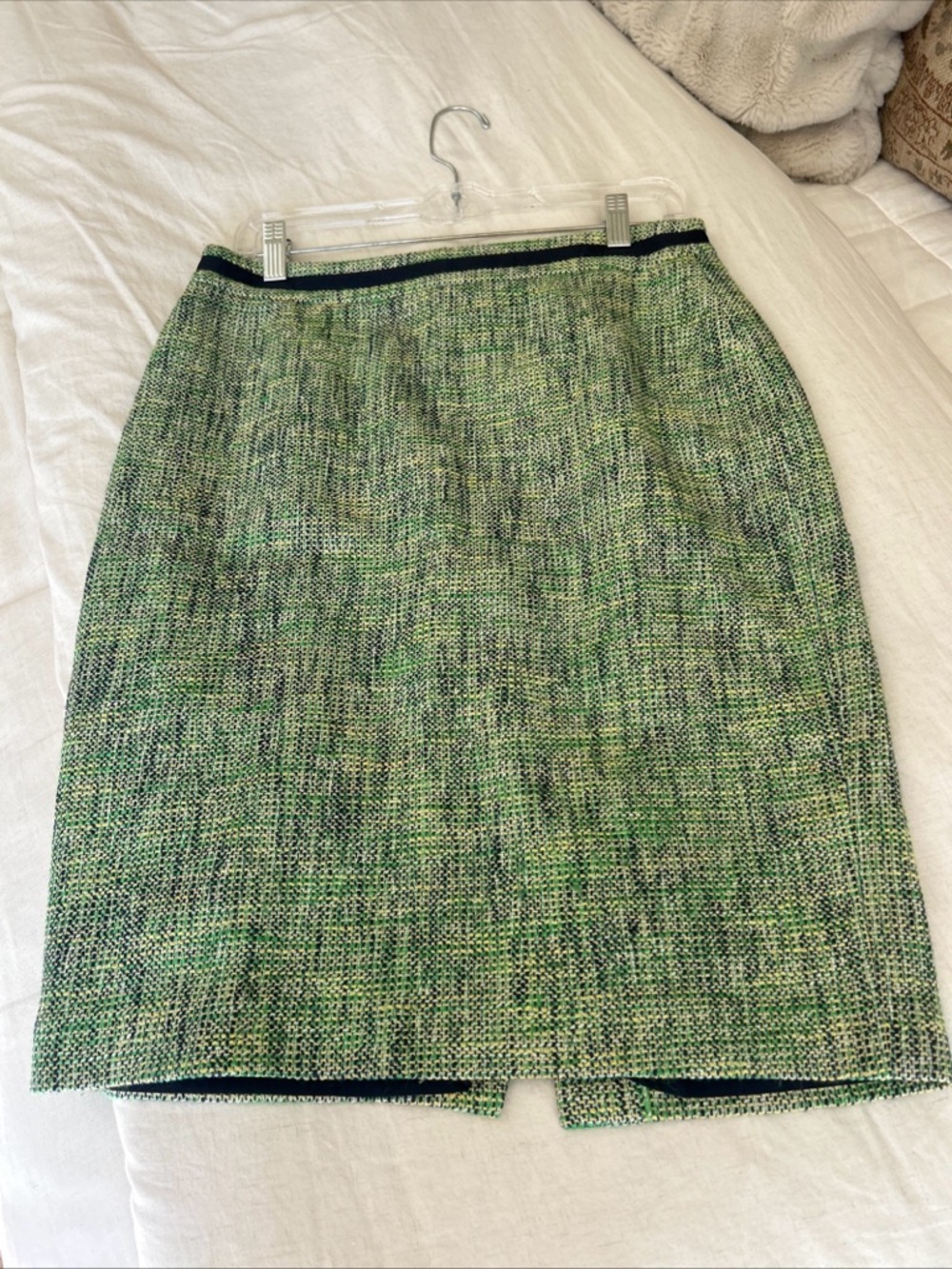 Boden Tweed Knee Length Pencil Skirt US 8R Green Yellow Navy Career Academia